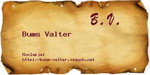Bums Valter névjegykártya